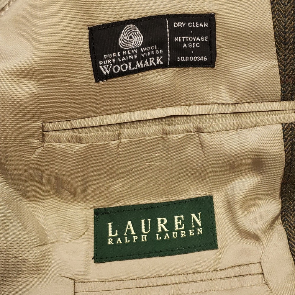 Lauren Ralph Lauren Sport Coat Mens 40S Brown Wool Herringbone Pinstripe Blazer - Picture 5 of 14